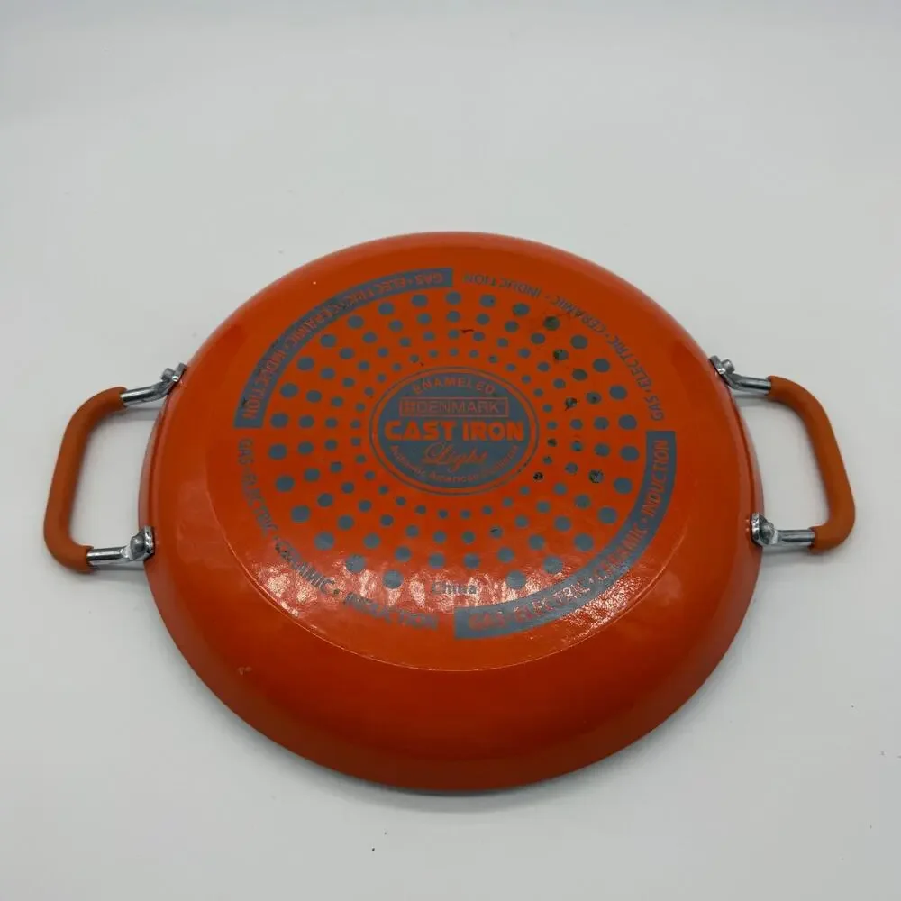 Denmark Cast Iron Light Enameled Paella Pan Ceramic Induction Orange 12